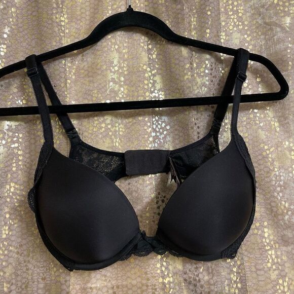 Victorias Secret Black Lace Dream Angels Push Up Padded Bra 32DD - Picture 1 of 5